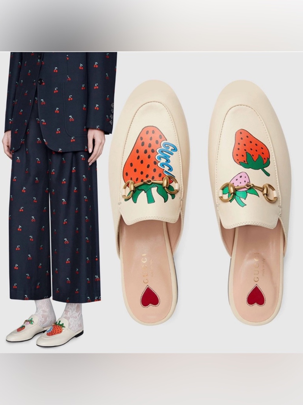 GUCCI SHOES PRINCETOWN  STRAWBERRY LEATHER LOAFER MULE w HORSEBIT size 36